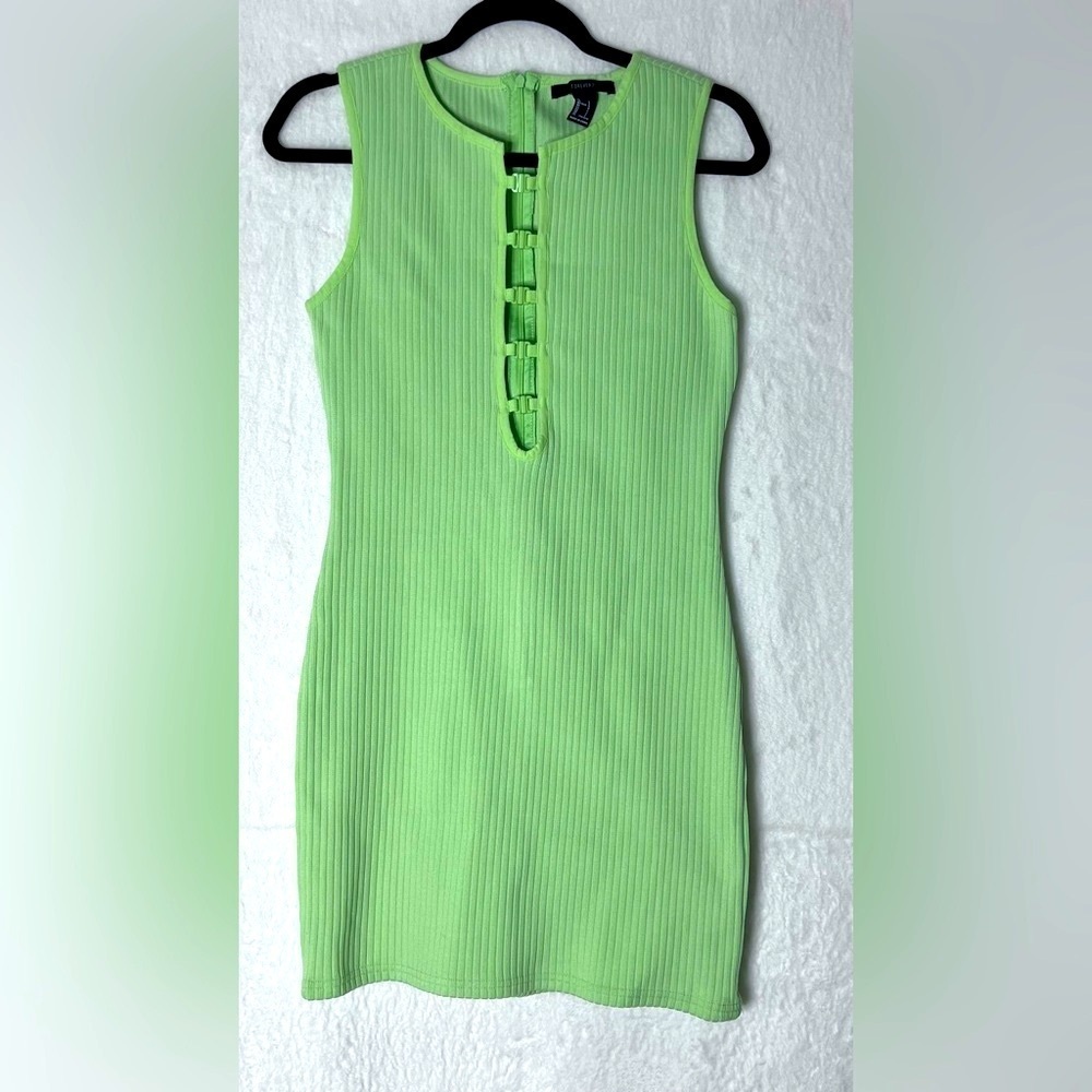 Forever 21 Lime Green Ribbed Hook-and-Eye Mini Dress - Picture 2 of 7